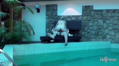 Boss invites the maid to the pool but can't resist a hot